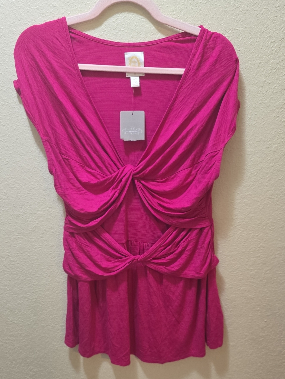 NWT Anthropologie Fuchsia Twist-Detail Short Sleeve Tunic Size Large